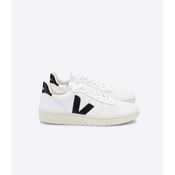 Men's Veja V-10 LEATHER Sneakers White/Black | ZA 337FDN